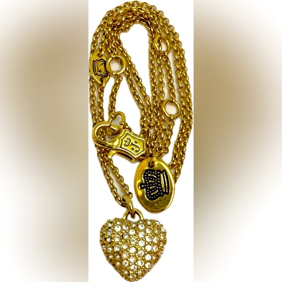 Juicy Couture Gold Tone Heart Necklace w/Crystals, Very Good Preowned Cond, Vtge - Picture 6 of 6